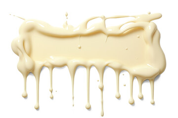 White chocolate condensed milk dripping border. Manual cut out on transparent	 - obrazy, fototapety, plakaty