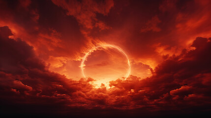 Fototapeta premium Surreal Beauty: Vibrant Red-Colored Sky during an Annular Eclipse Concept