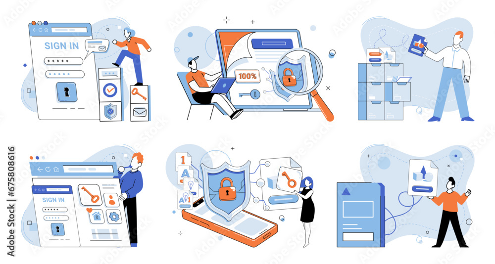 Poster information security vector illustration. the information security metaphor highlights need for proa