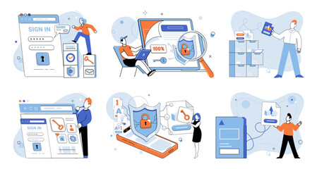 Information security vector illustration. The information security metaphor highlights need for proactive measures to safeguard digital information Protecting confidential data is essential to prevent