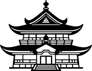Chinese Orient Temple Building Vintage Outline Icon In Hand-drawn Style