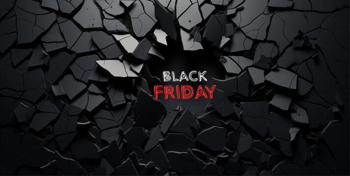 top view of black torn paper and the text black friday on backboard wall, black friday image isolated on black background