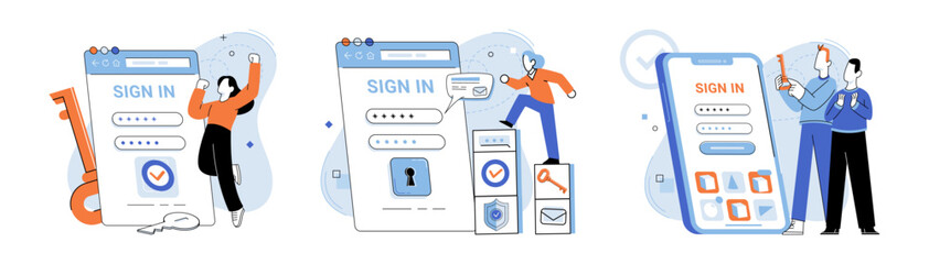Login password vector illustration. To sign up, users need to create account with unique username and password The login password concept underscores significance protecting sensitive data Users