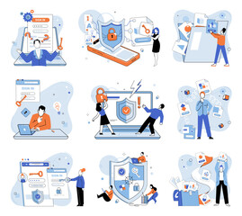 Information security vector illustration. The concept information security encompasses measures to protect data from unauthorized access Network security is crucial in safeguarding information