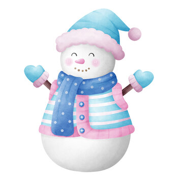 Cute pastel Christmas snowman illustration