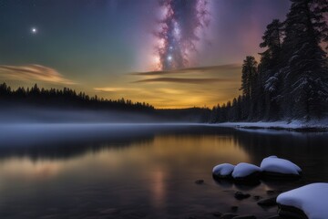 Naklejka premium sunset over lake