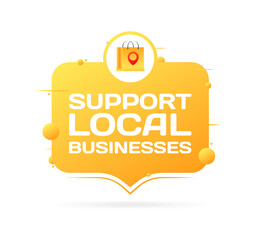Support local businesses icon. Flat, yellow, package icon, support local businesses sign. Vector icon