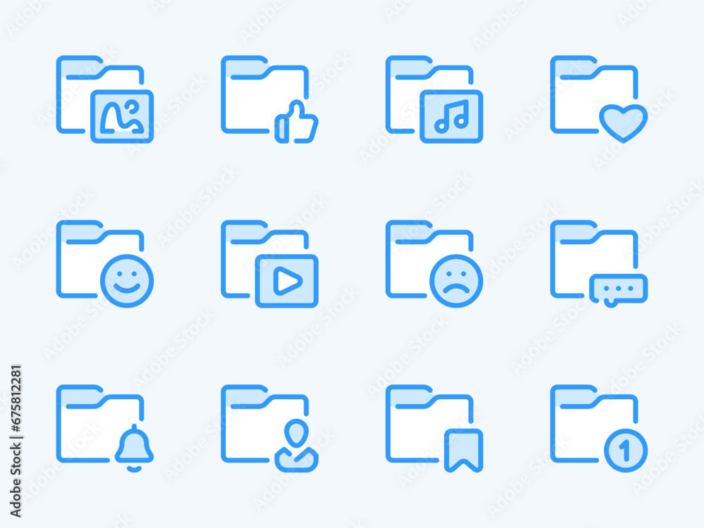 Poster folder configurations and data directory vector line icons. archive of files and documents outline i
