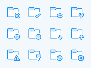 Folder configurations and Data directory vector line icons. Archive of Files and Documents outline icon set. Filter, Warning, Settings, Configurations and more.