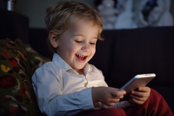 Toddler laughs while watching phone video