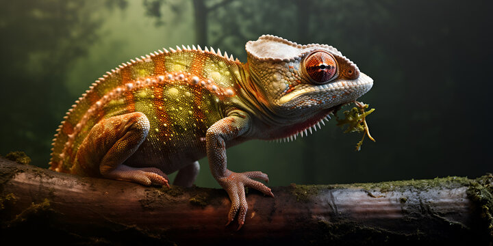 lizard on a branch ,Chameleon statue image HD wallpaper ,The Madagascar Chameleon Chameleon on a tree branch generative ai

