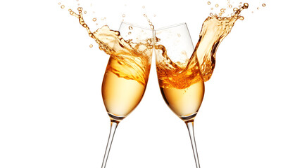 Dynamic splash of sparkling wine in a crystal glass, capturing the essence of a new year party