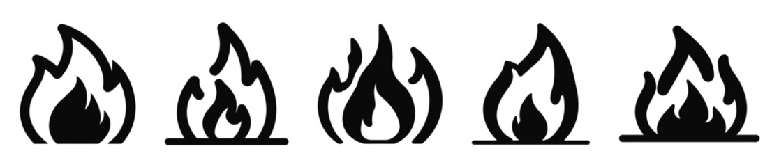 Fire icon collection. Fire flame symbol.  Fire vector icon illustration sign