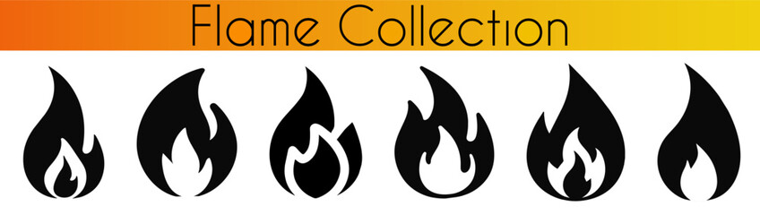 Set of fire flame vector icons.  Bonfire silhouette logotype. 