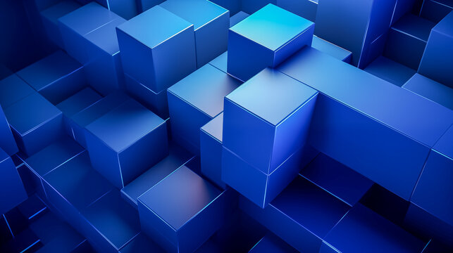 Fototapeta Abstract Futuristic Digital Technology Concept: Blue Geometric Cubes in a 3D Rendered Background for Modern Graphic Design and Wallpaper Usage