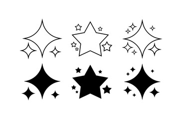 Star icons. Silhouette, black, linear stars icons. Vector icons