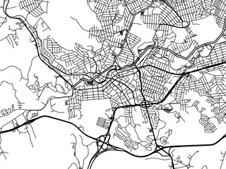 Vector road map of the city of Betim in Brazil with black roads on a white background.