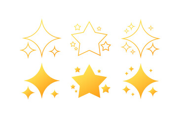 Star icons. Flat, yellow, stars icons for design. Vector icons