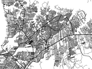 Vector road map of the city of Ananindeua in Brazil with black roads on a white background.