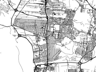 Vector road map of the city of Canoas in Brazil with black roads on a white background.