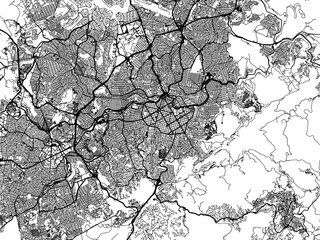 Vector road map of the city of Belo Horizonte in Brazil with black roads on a white background.