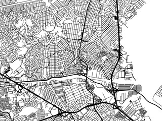 Fototapeta na wymiar Vector road map of the city of Duque de Caxias in Brazil with black roads on a white background.