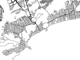 Vector road map of the city of Guaruja in Brazil with black roads on a white background.