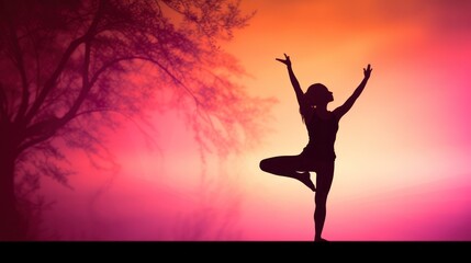 Yoga, silhouette in Bokeh Effects