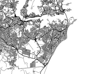 Vector road map of the city of Vila Velha in Brazil with black roads on a white background.