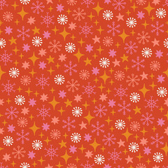 Christmas seamless pattern with colorful stars and snowflakes. Vector illustration