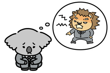 怒る上司と落ち込む部下　動物のキャラクター