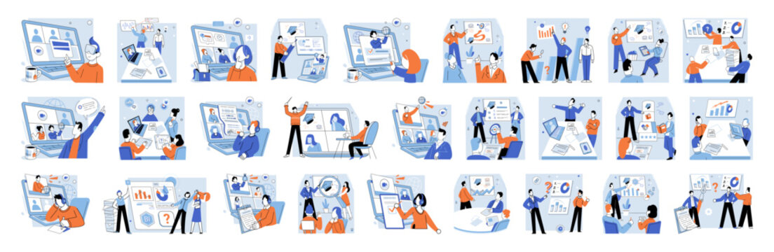 Business training vector illustration. Study groups offer collaborative learning environment where students can share ideas and enhance their understanding business concepts Meetings facilitate