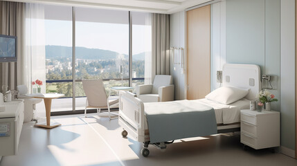 A Cozy Hospital Room Where Comfort and Peace Embrace in Perfect Harmony, Tranquil Sanctuary of Healing Serenity