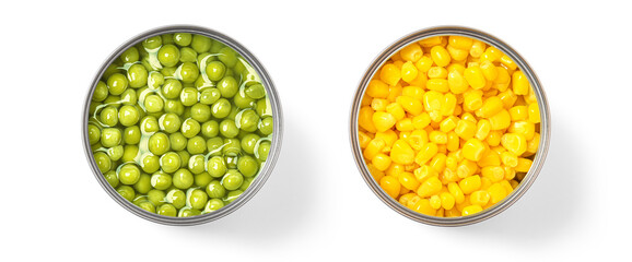 Green peas  and sweet corn in a can top view