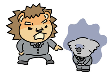 怒る上司と落ち込む部下　動物のキャラクター