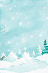 Fototapeta na wymiar winter landscape with snow, watercolors
