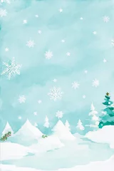 Stoff pro Meter winter landscape with snow, watercolors © Met