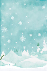 winter landscape with snow, watercolors