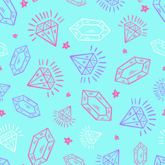 Sparkling Diamonds Crystals Vector Seamless Pattern