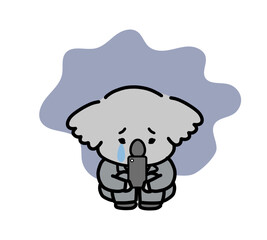 スマホを見て落ち込むコアラのキャラクター
