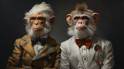 Monkeys in nice suites dressed like a humans