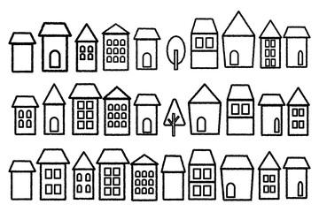 シンプルな街並み線画アイコンセット