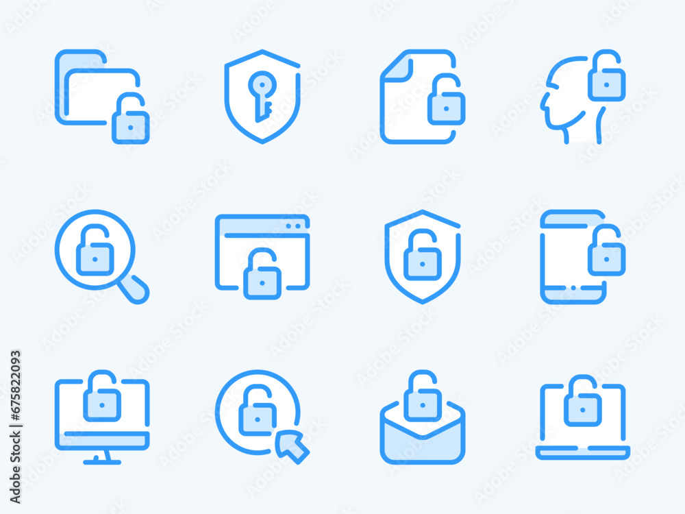 Poster data protection and cyber security vector line icons. authorization and authentication outline icon 