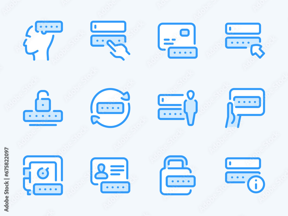 Poster password and entry vector line icons. pass code and login outline icon set. change password, create 