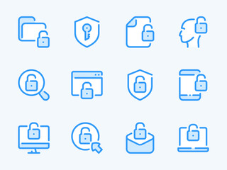 Data protection and Cyber security vector line icons. Authorization and Authentication outline icon set. Lock, Password, Access, Login, Information Security, Online and more.