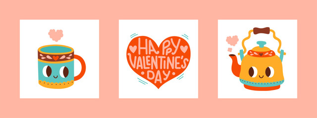 Valentines Day card set. For website banner, Sale, Valentine card, cover, flyer or poster trendy vector illustration