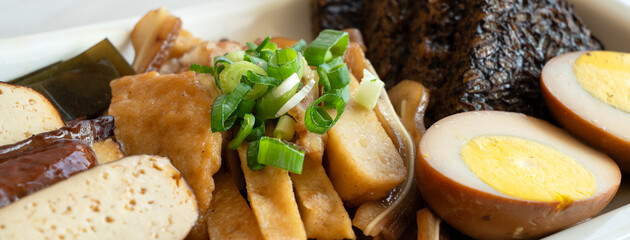 Delicious lu wei, lou mei, braised dishes with master stock or lou sauce.