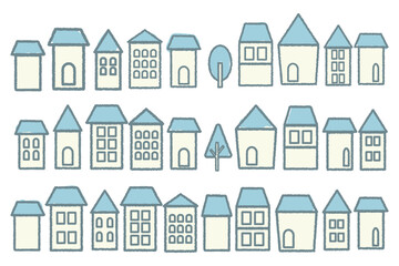 カラフルな家の手書き風アイコンセット