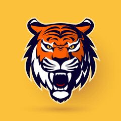 A captivating and strong image of a powerful tiger head with intricate details, perfect for brands seeking a yellow logo design