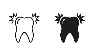 Toothache Silhouette and Line Icon Set. Dentistry, Oral Healthcare Pictogram. Dental Treatment Black Symbol Collection. Teeth Pain, Tooth Ache, Sensitivity, Painful. Isolated Vector Illustration